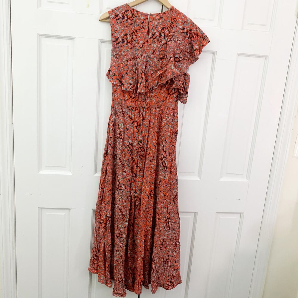 Maje Ruffled Leopard-print Crepe Midi Dress In Multi - Picture 4 of 15